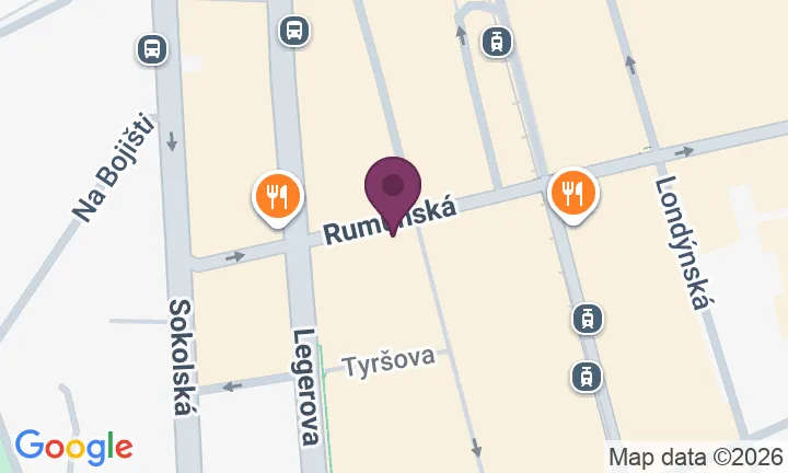 Карта — Rumunská 1720/12, Прага 2